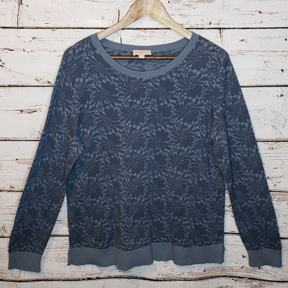 LOFT Sweaters - Loft Floral Pullover Sweater Blue Scoop Neck XL